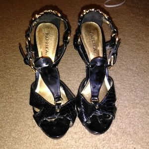 Black and Gold Snake Print Stilettos
